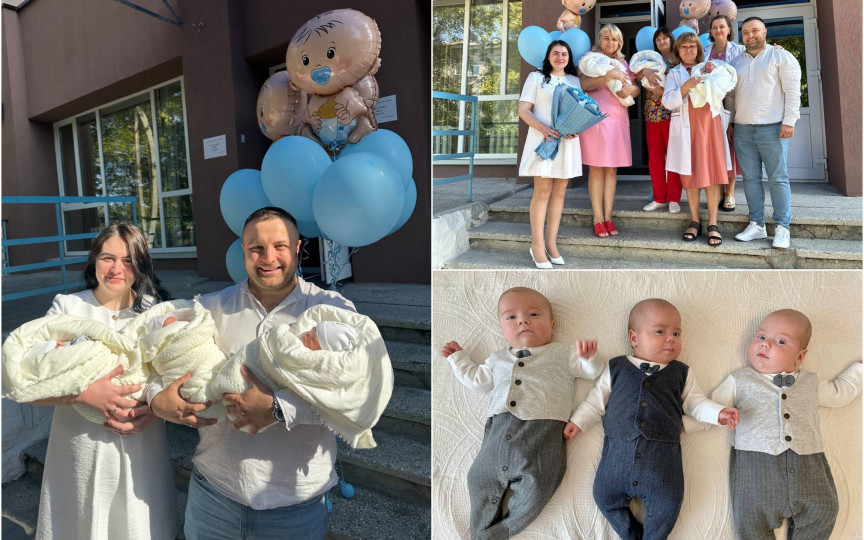 Povestea familiei cu tripleți născuți în acest an: 3 băieți, viitori medici!
