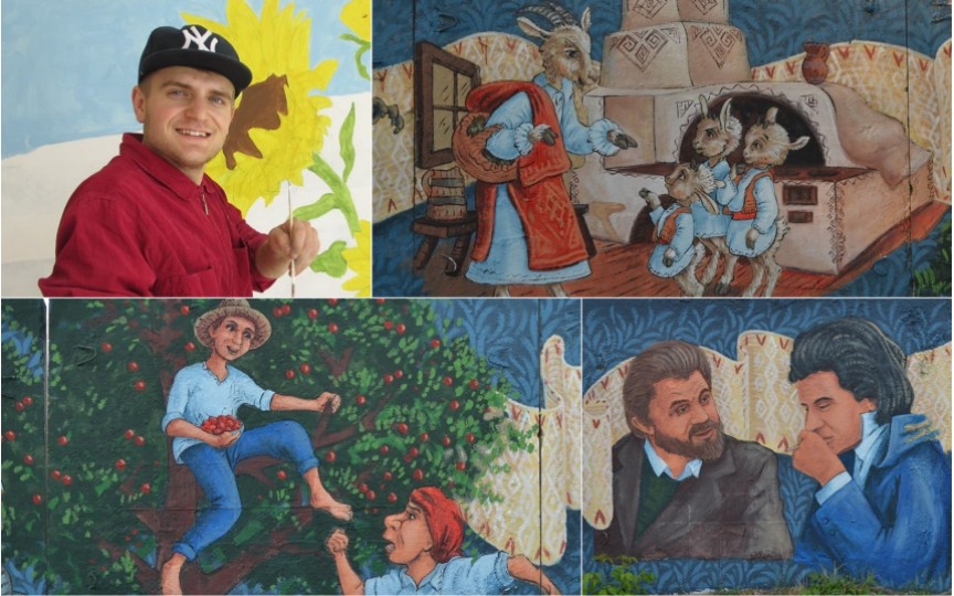 Un moldovean a ilustrat poveștile lui Ion Creangă pe un gard imens din Costești