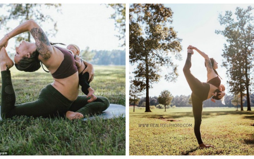 Face yoga și își alăptează bebelușul în același timp (Foto)