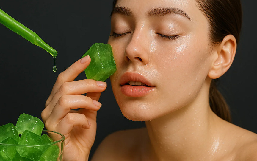 Cuburi de gheață cu aloe vera – secretul natural care estompează petele pigmentare și înlocuiește retinolul