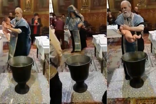 (VIDEO) Botez de groază! Un preot nervos a început a zdruncina bebeluşul care plângea speriat