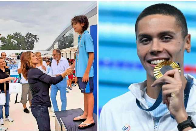Piciul de 9 ani din imagine este David Popovici, actuala stea a înotului mondial, premiat de gimnasta Nadia Comăneci