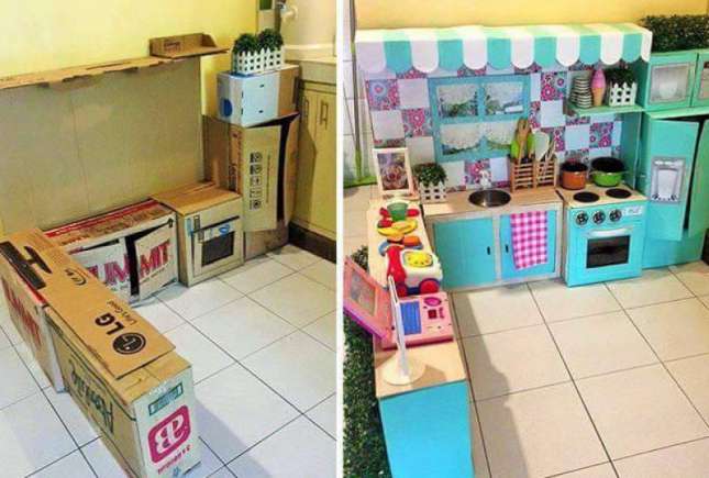 Construim o bucătărie din cutii de carton