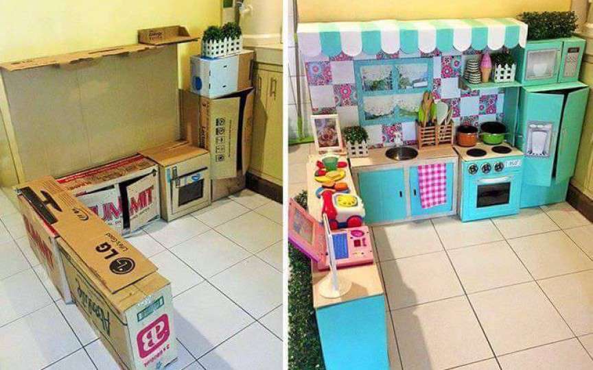 Construim o bucătărie din cutii de carton