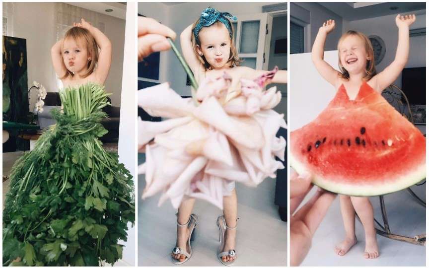 O mamă îi creează fiicei sale ținute inedite din fructe, legume și flori