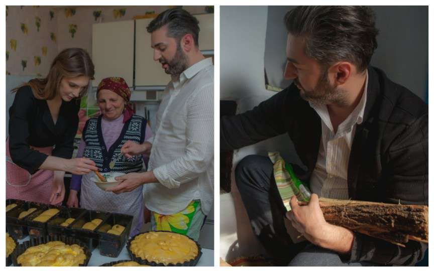 (FOTO) Adrian Ursu și soția sa, Irina Negară, coc pasca tradițional în cuptor cu lemne