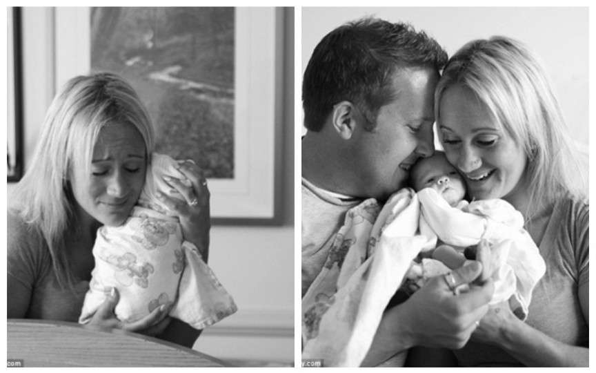 Fotografii înduioșătoare cu doi părinți în momentul când își văd prima data fetița adoptată